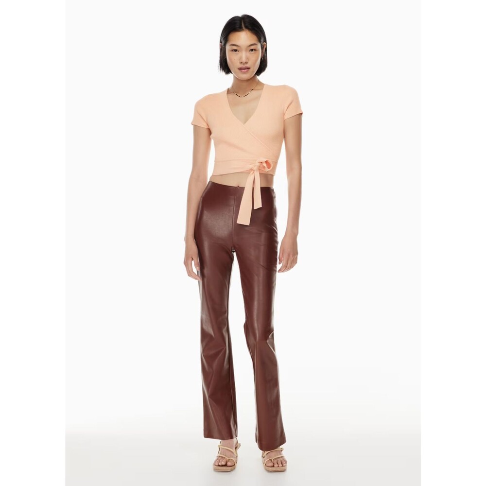 Aritzia Wilfred Elaine Flared High-Rise Vegan Leather Pants Patina Brown 10 $148